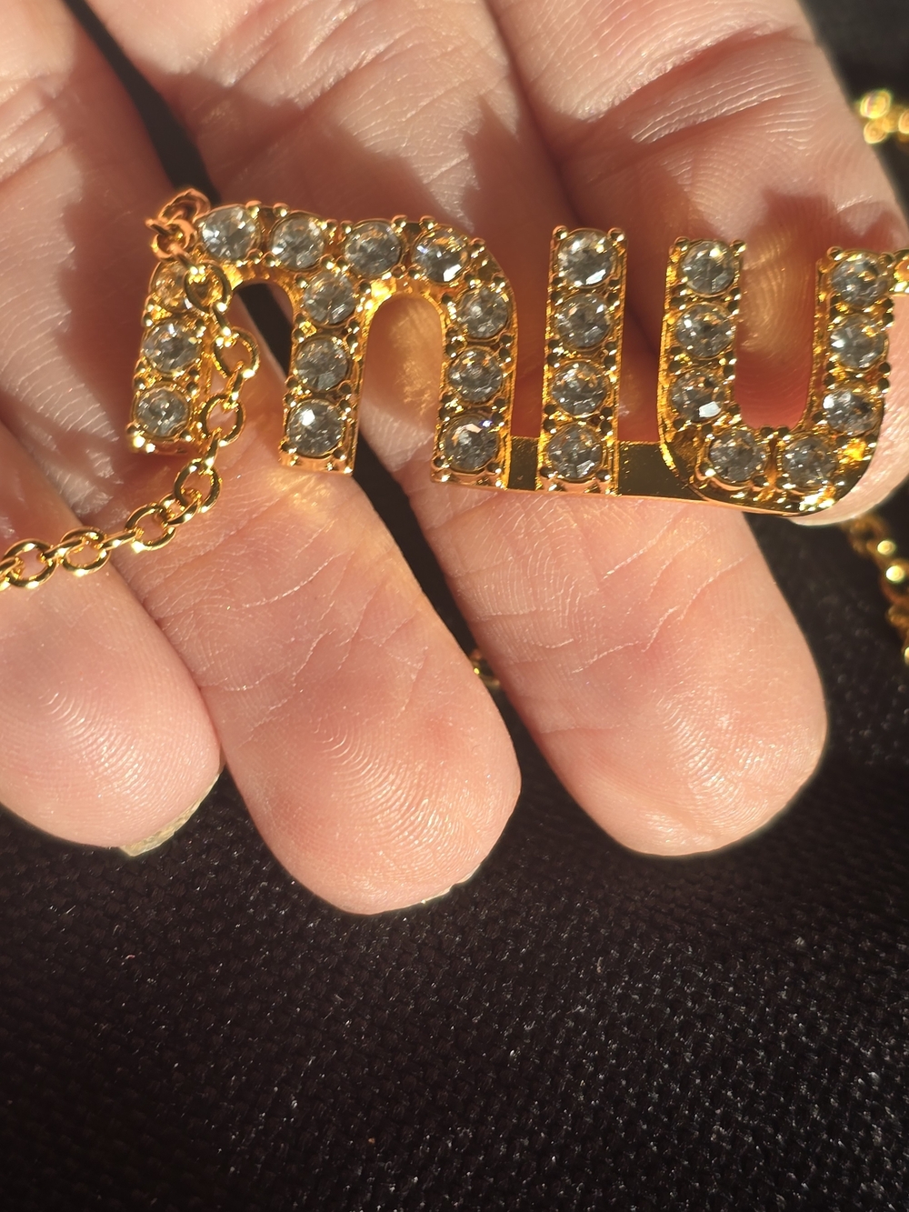 MiuMiu Gold-tone Crystal Lettering Necklace - Picture 7 of 7